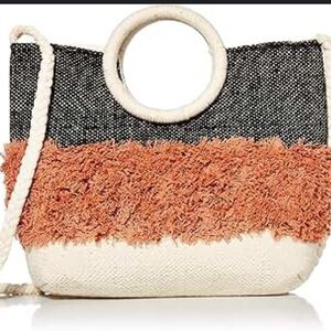 Nanette Lepoore Crossbody With Handles Shag Cloth Purse Off White Coral Black